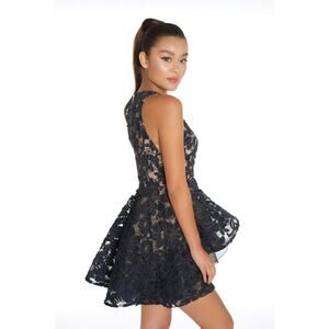Edite Mode Elegant Floral Lace Layered Ruffle Mini Dress Black Women's Size M